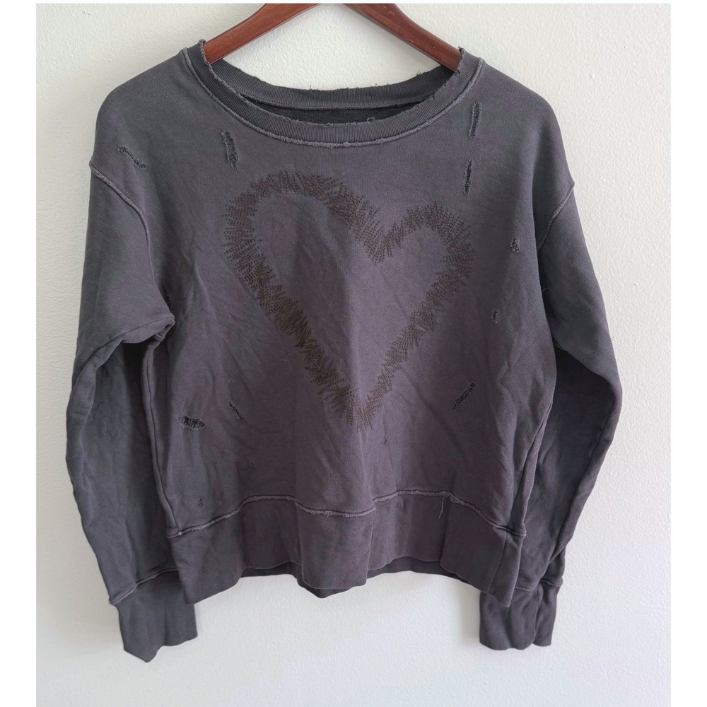 Frank & Eileen Women's Tee Lab Distressed Black Heart‎ Sweatshirt Size Medium